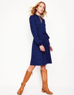 Willow Frill Short Shirt Dress-French Navy, Abstract Dot-Boden Best Sale