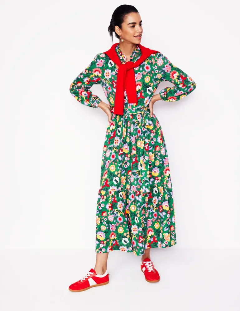 Willow Tiered Jersey Dress-Forest Grass, Flourishing Vine-Boden Best Sale