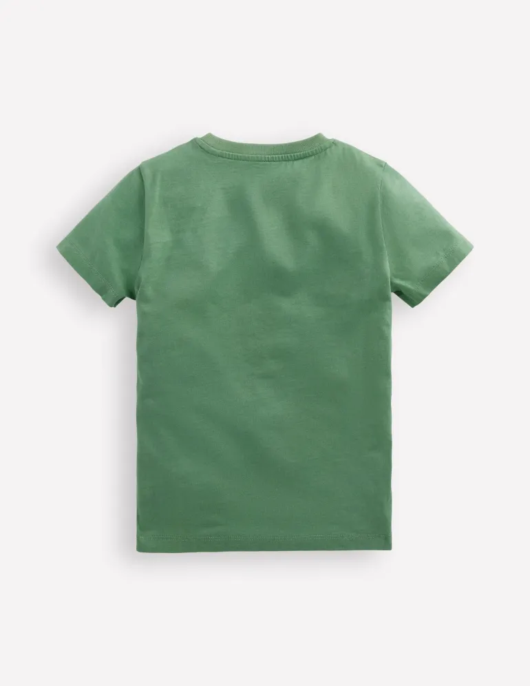 Zipper Applique T-Shirt-Newt Green Dinosaur-Boden Fashion