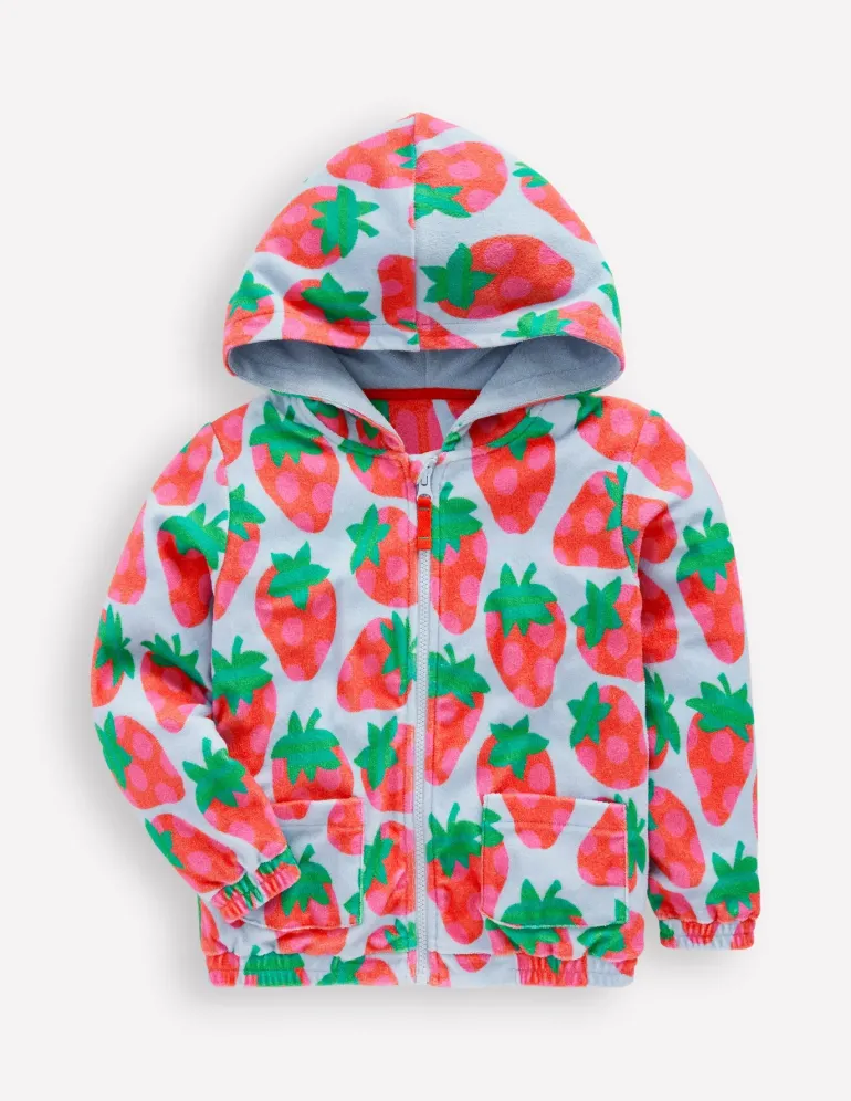 Zip-Through Towelling Hoodie-Misty Blue Strawberry-Boden Online