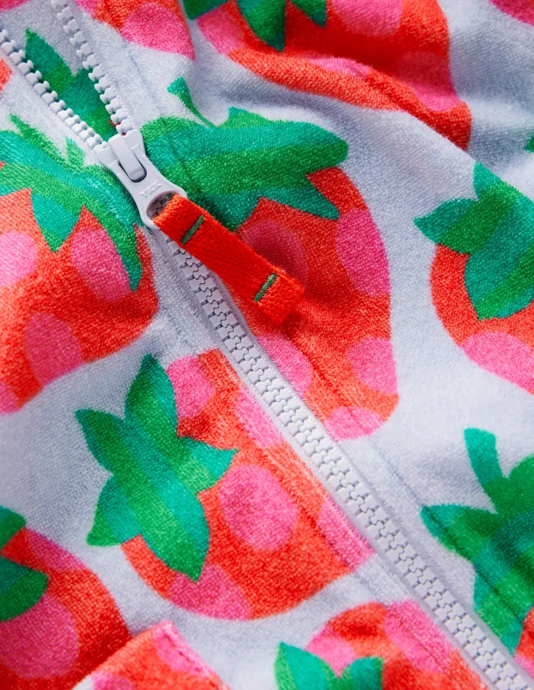 Zip-Through Towelling Hoodie-Misty Blue Strawberry-Boden Online